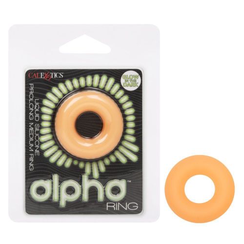 Оранжевое люминесцентное эрекционное кольцо Glow-In-The-Dark Liquid Silicone Prolong Medium Ring фото 2