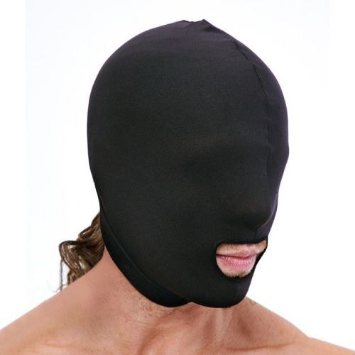Черная эластичная маска на голову с прорезью для рта фото 2