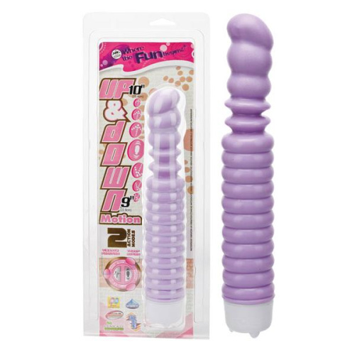 Фиолетовый ребристый вибратор с возвратно-поступательными движениями - 22,9 см. фото 2