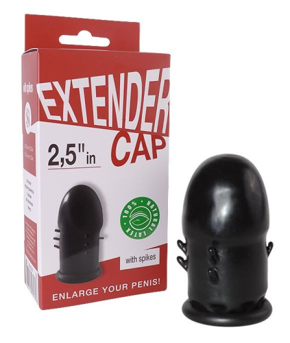 Чёрный латексный удлинитель пениса 2.5 in с шипиками Чёрный латексный удлинитель пениса 2.5 in с шипиками