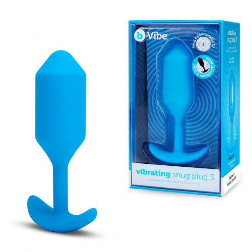 Голубая вибропробка для ношения B-vibe Snug Plug 3 - 12,4 см. фото 2