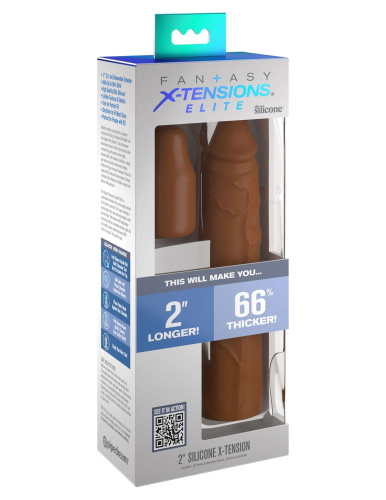 Коричневая насадка на член 2  Silicone X-tension - 20,3 см. фото 2