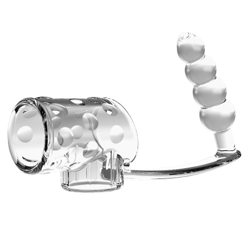 Прозрачная насадка на пенис и мошонку с анальным стимулятором Rilley Прозрачная насадка на пенис и мошонку с анальным стимулятором Rilley