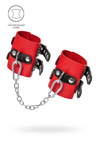 Красно-черные мягкие наручники с двумя ремешками с люверсами Красно-черные мягкие наручники с двумя ремешками с люверсами