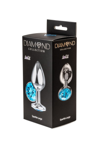 Большая серебристая анальная пробка Diamond Light blue Sparkle Large с голубым кристаллом - 8 см. фото 4