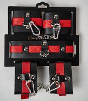 Черно-красный набор фиксаций: наручники, оковы и ошейник