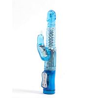 Голубой вибратор с двумя моторами и двухсторонней ротацией - 24,5 см.
