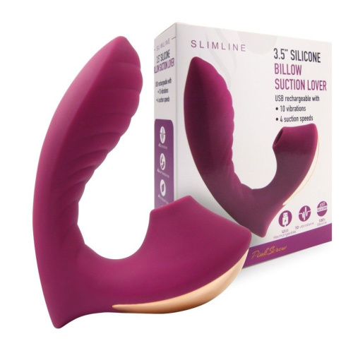 Сливовый L-образный вибромассажёр с вакуумной стимуляцией 3,5’’ Silicone Billow Suction Lover фото 2