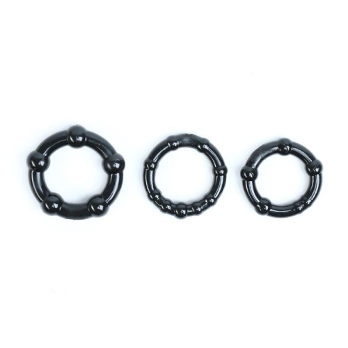 Набор из 3 рельефных эрекционных колец черного цвета фото 2
