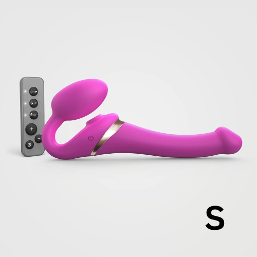 Ярко-розовый безремневой страпон Multi Orgasm Size S с клиторальной стимуляцией фото 7