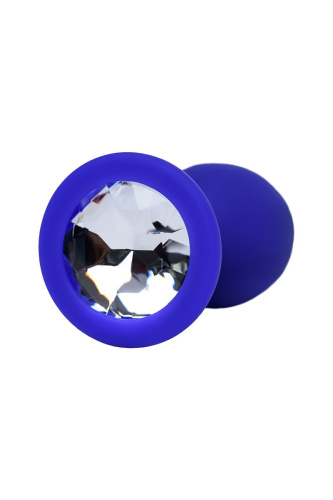 Синяя анальная пробка с прозрачным кристаллом - 7,3 см. фото 6