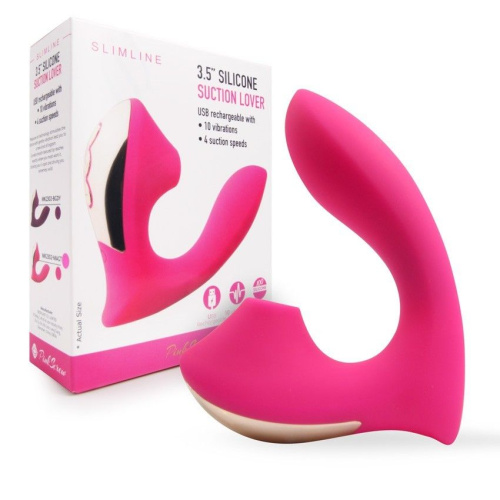 Розовый  L-образный вибромассажёр с вакуумной стимуляцией 3,5’’ Silicone Billow Suction Lover фото 2