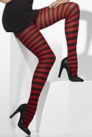 Красные непрозрачные колготы в черную полоску