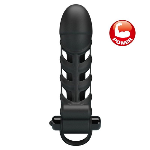 Черная насадка на пенис с вибропулей Penis Sleeve II - 18,8 см. фото 2