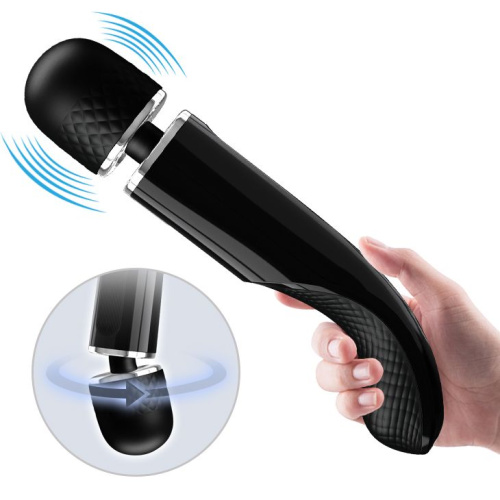 Черный мощный жезловый вибратор с изогнутой ручкой Charming Massager - 24 см. фото 6