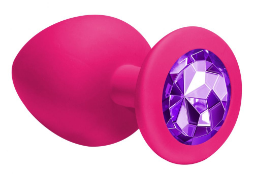 Большая розовая анальная пробка Emotions Cutie Large с фиолетовым кристаллом - 10 см. фото 2