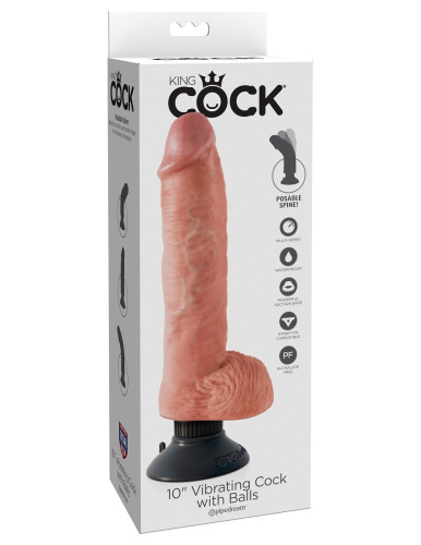 Телесный вибромассажер 10  Vibrating Cock with Balls - 25,4 см. фото 4