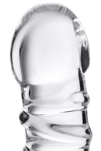 Фаллос со спиралевидным рельефом из прозрачного стекла - 16 см. фото 3