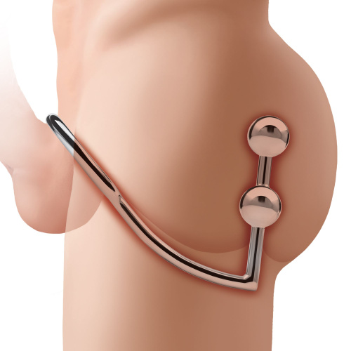 Кольцо на пенис с анальным стимулятором Two Bead Stainless Steel Anal Hook & Cock Ring фото 4