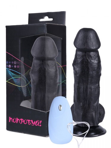 Черный вибратор-реалистик на присоске №5 с проводным пультом - 16 см. фото 2 Черный вибратор-реалистик на присоске №5 с проводным пультом - 16 см. фото 2