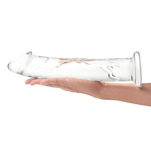 Большой стеклянный стимулятор 12’’ Glass Dildo With Veins & Flat Base - 28 см. фото 5