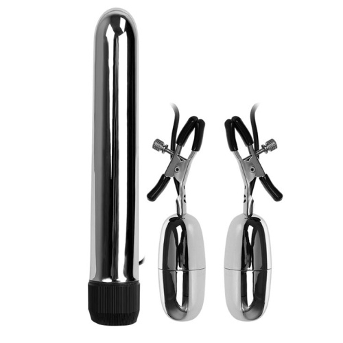 Набор из вибратора и вибростимуляторов для груди Turbo NippleClamps