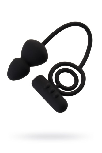 Чёрное эрекционное кольцо с вибростимулятором и анальным хвостом Чёрное эрекционное кольцо с вибростимулятором и анальным хвостом