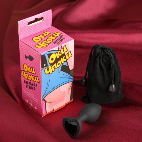 Черная анальная пробка  Сердечко  - 7,3 см. фото 2