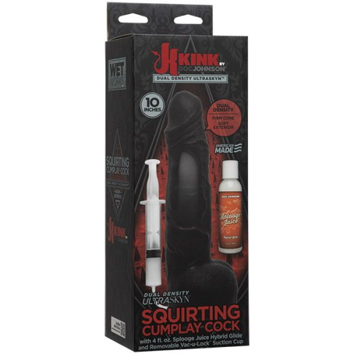 Черный фаллоимитатор с имитацией эякуляции Wet Works 10 Dual Density ULTRASKYN Squirting Cumplay Cock - 26,7 см. фото 4