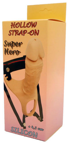 Телесный полый страпон на ремешках - 16,5 см. фото 2