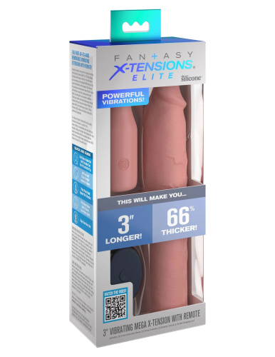 Телесная вибронасадка на член 3  Vibrating Mega X-tension with Remote - 22,9 см. фото 2