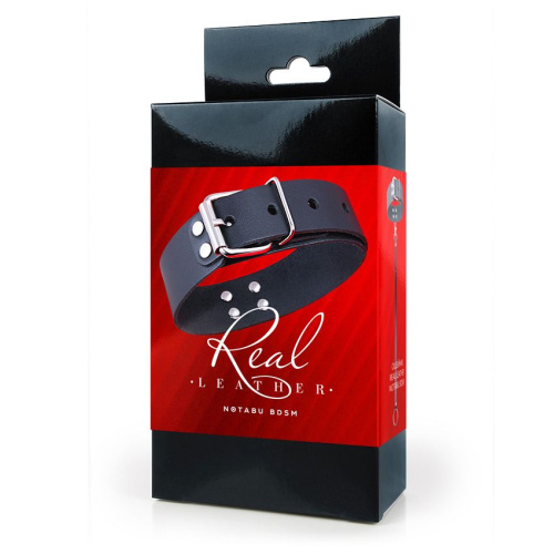 Черный кожаный ошейник с ремешком фото 3