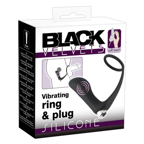 Черное эрекционное кольцо с анальной вибропробкой Vibrating Ring & Plug фото 2