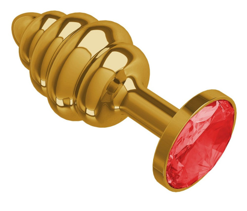 Золотистая пробка с рёбрышками и красным кристаллом - 7 см. фото 2