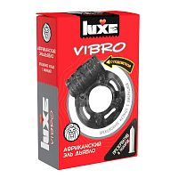 Чёрное эрекционное виброкольцо Luxe VIBRO «Африканский Эль Дьябло» + презерватив