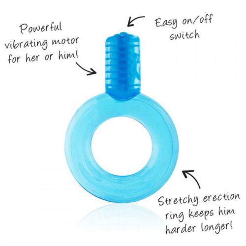 Голубое упругое кольцо на пенис с вибрацией Go фото 3