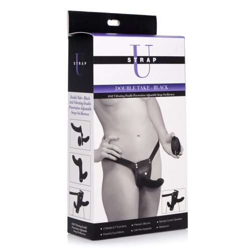 Черный вибрострапон Double Take 10X Double Penetration Vibrating Strap-on Harness фото 5