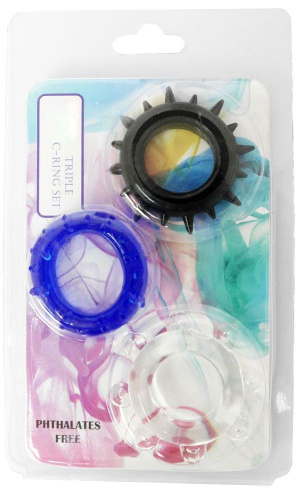 Набор из 3 эрекционных колец разного цвета и рельефа фото 2