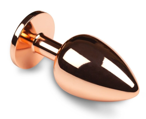 Большая золотистая анальная пробка с розовым кристаллом - 8,5 см. фото 2