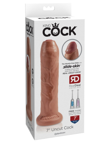 Кофейный необрезанный фаллоимитатор на присоске 7  Uncut Cock - 19,1 см. фото 2