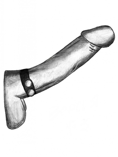 Черный узкий ремень-утяжка на пенис с кнопками фото 2