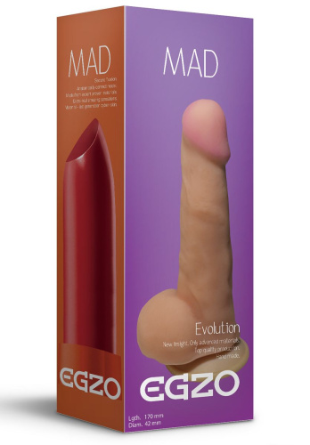 Телесный фаллоимитатор Mad Lipstick с мошонкой и подошвой-присоской - 17 см. фото 2