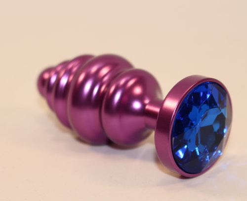 Фиолетовая рифленая пробка с синим кристаллом - 7,3 см. фото 2