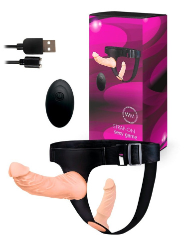 Женский страпон с 2 насадками, вибрацией и пультом ДУ фото 2 Женский страпон с 2 насадками, вибрацией и пультом ДУ фото 2