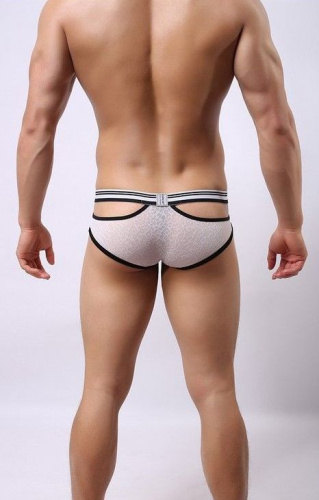 Белые мужские трусы-брифы с вырезами и леопардовым рисунком фото 2 Белые мужские трусы-брифы с вырезами и леопардовым рисунком фото 2