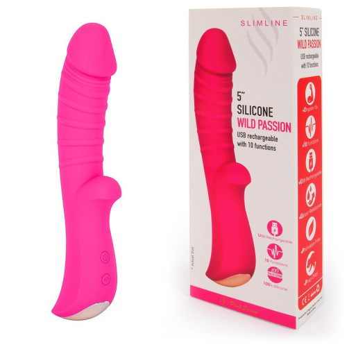 Ярко-розовый вибромассажер 5  Silicone Wild Passion - 19,1 см. фото 2