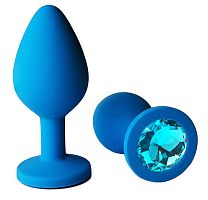 Голубая анальная пробка с голубым кристаллом - 7 см.