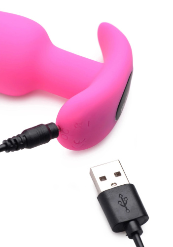 Розовая анальная вибропробка с пультом ДУ 21X Remote Control Vibrating Silicone Butt Plug - 10,4 см. фото 3
