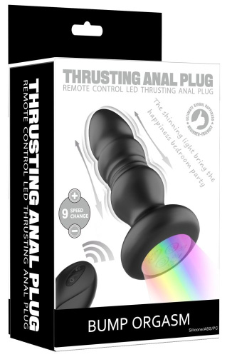 Черная анальная вибропробка с фрикционным механизмом и LED-подсветкой - 12,5 см. фото 3