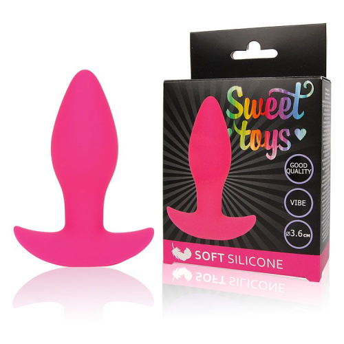 Розовая коническая анальная вибровтулка с ограничителем - 8,5 см. фото 2